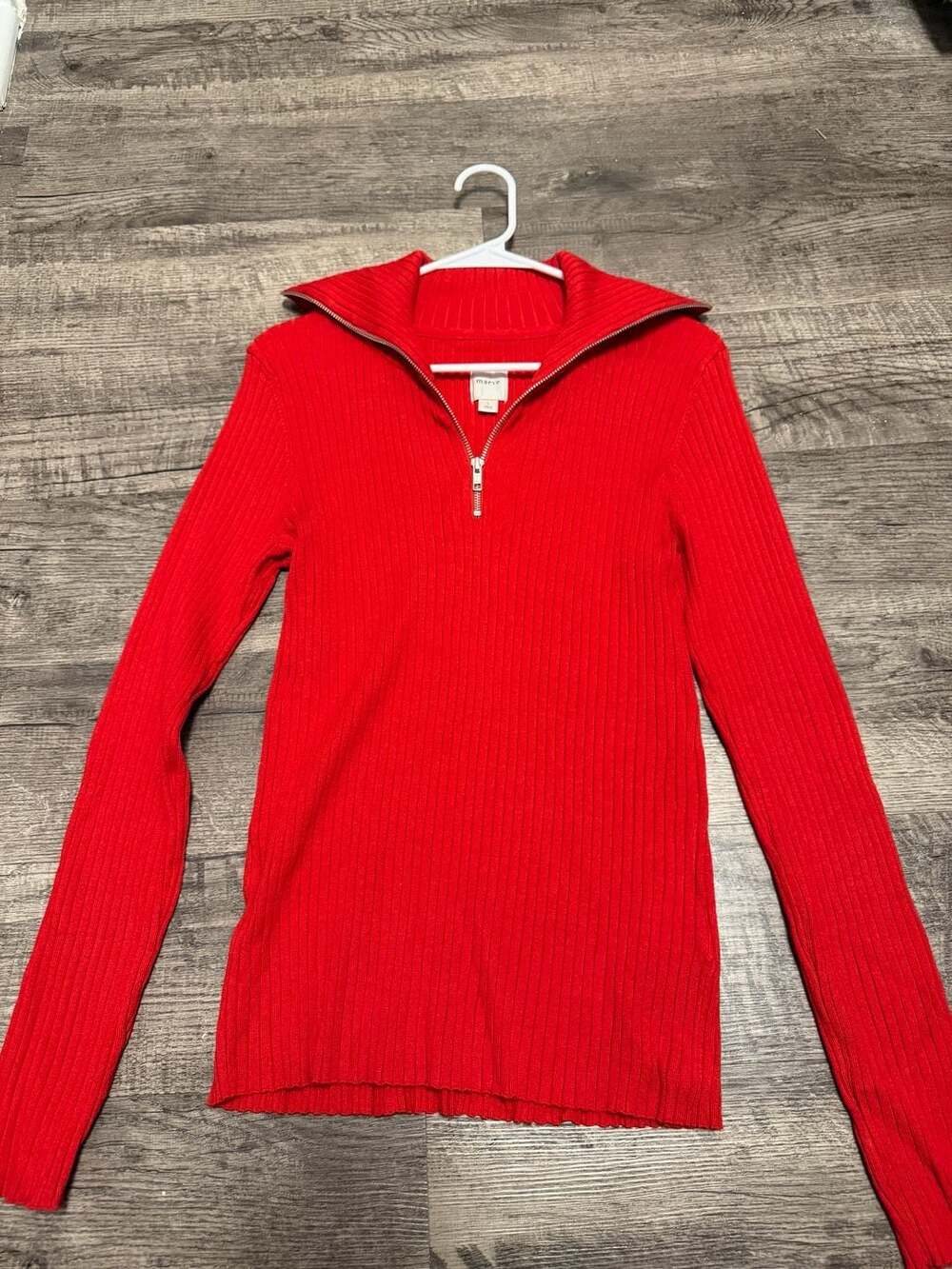 Maeve Women Red Ribbed Half-Zip Sweater Size L